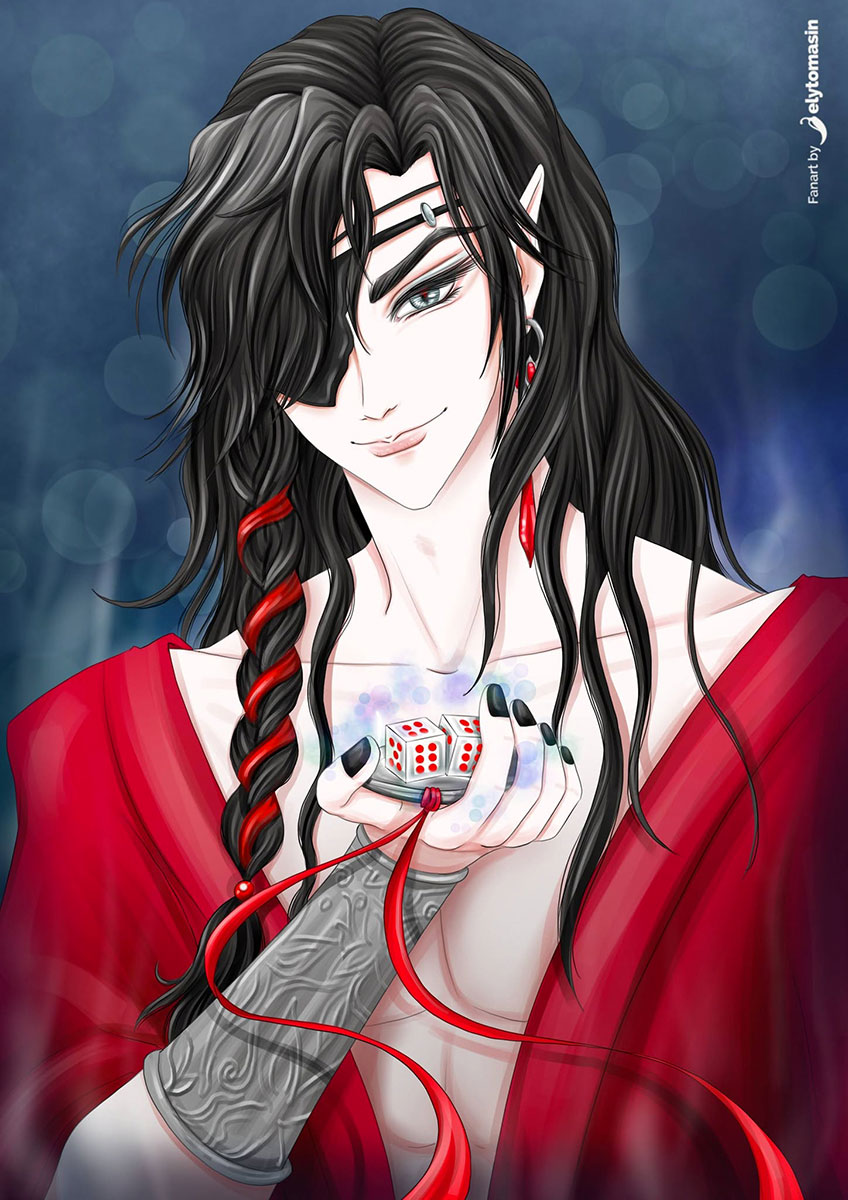 illustrazione fanart Hua Cheng con i dadi